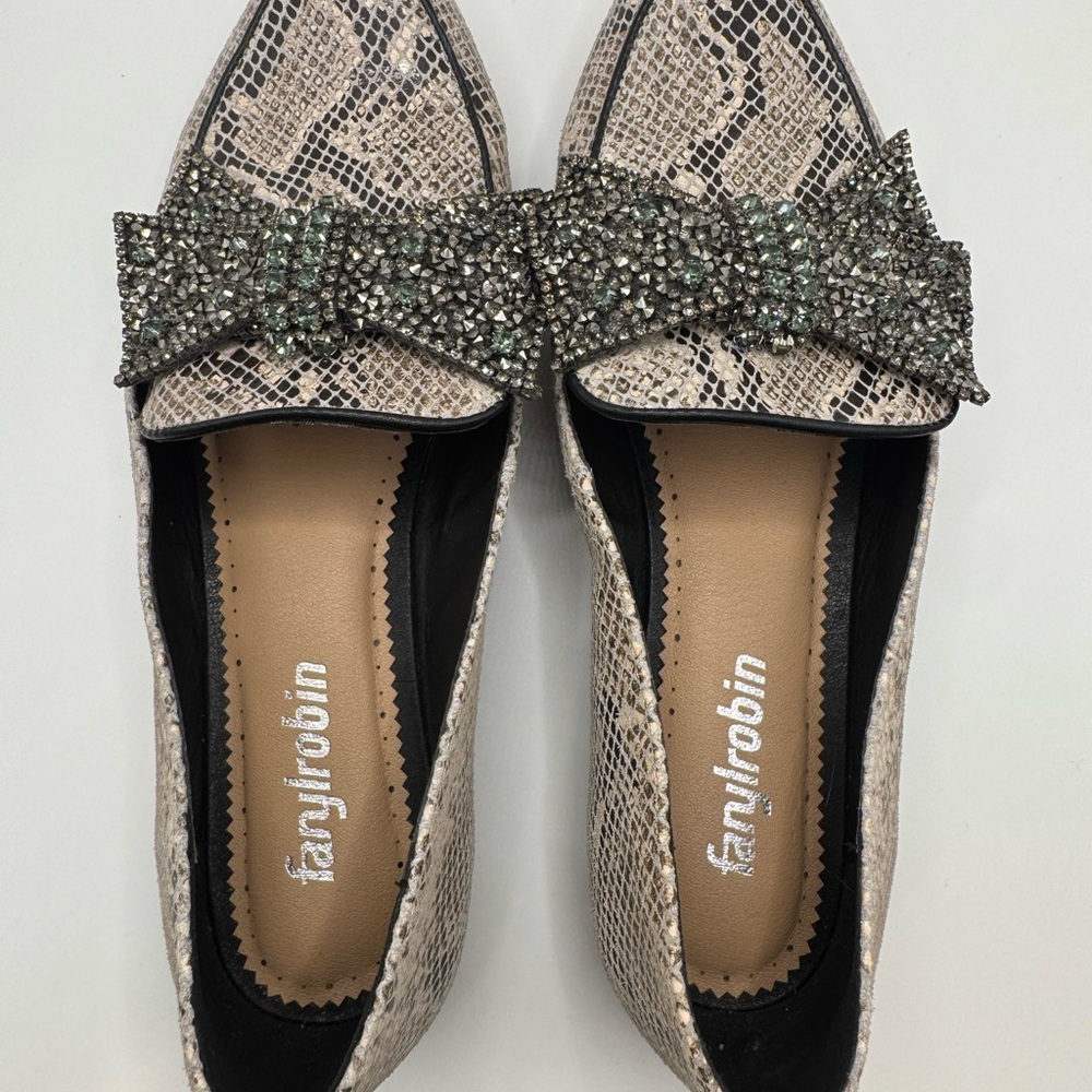 Farylrobin Elton Bow Snakeskin Flats 8 - Picture 2 of 12